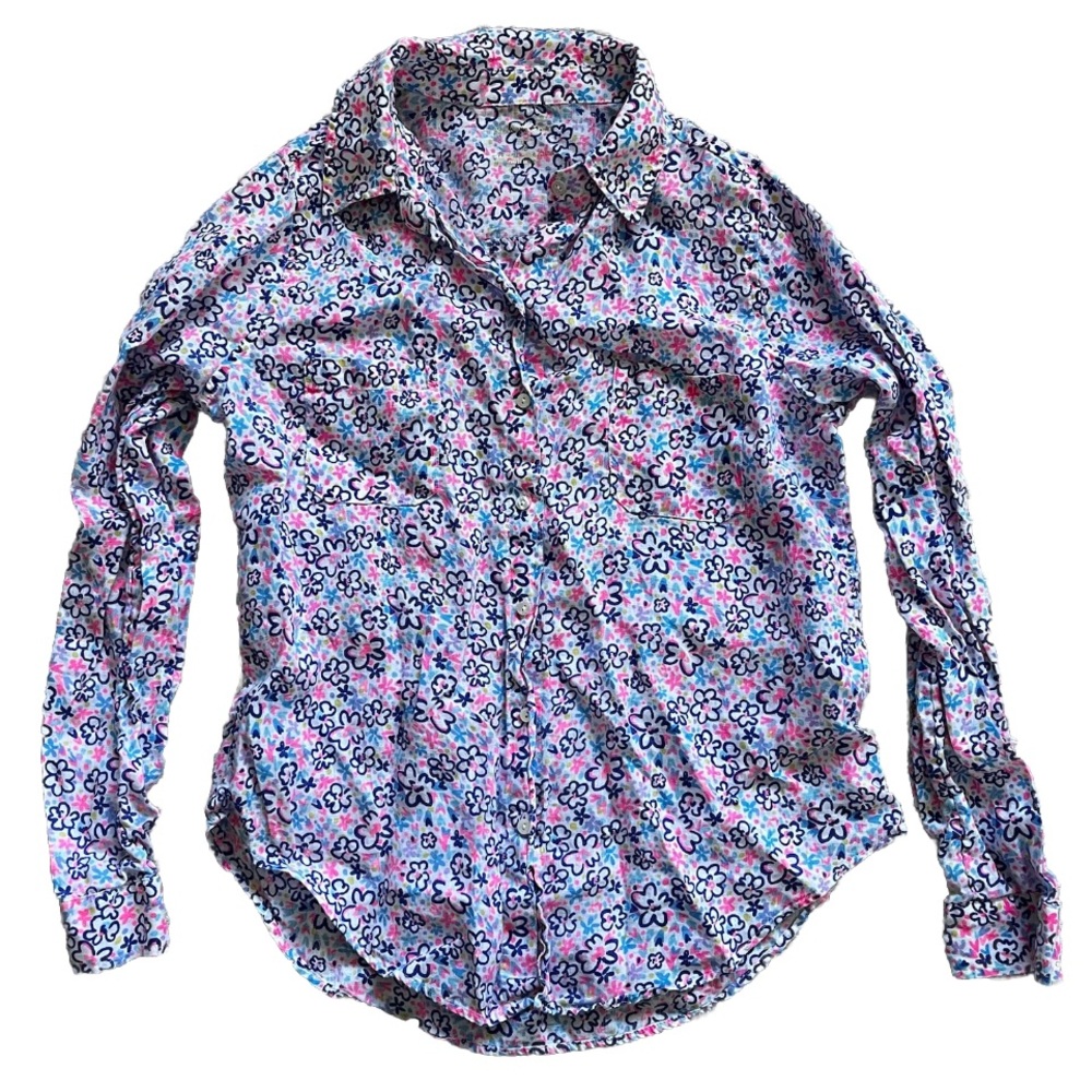 LILLY PULITZER FLORAL PRINT LINEN LONG SLEEVE BUTTON DOWN SIZE SMALL PRETTY